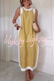 Ellie Contrast Color Sleeveless Midi Top and Elastic Waist Pocket Shorts Set