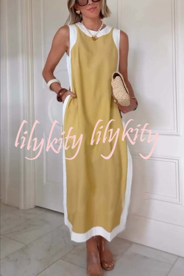 Ellie Contrast Color Sleeveless Midi Top and Elastic Waist Pocket Shorts Set