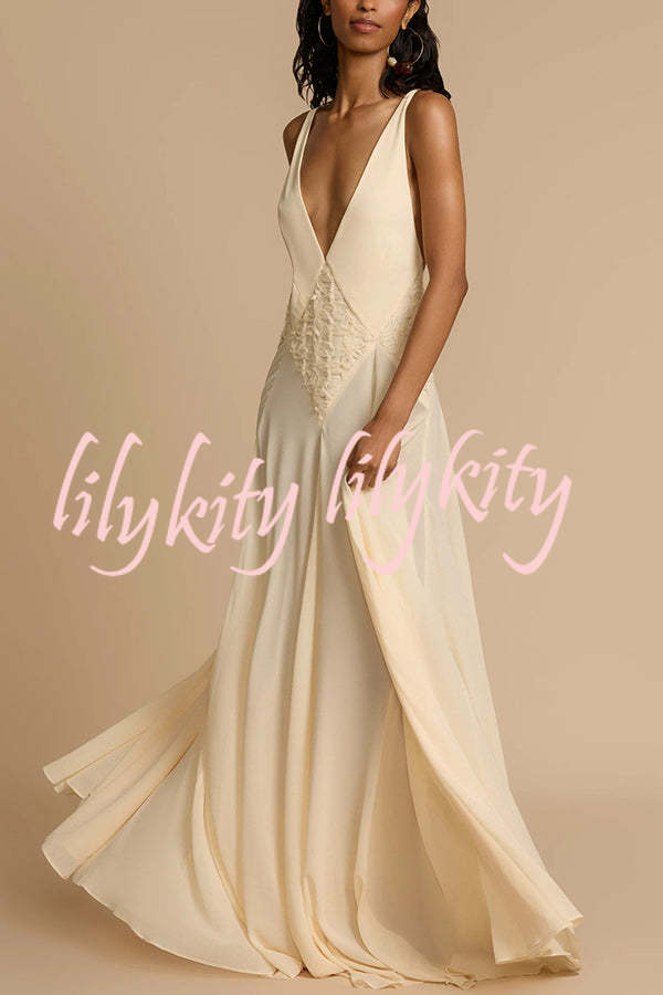 Venus By The Sea Tulle Lace Patchwork Backless Flowy Maxi Dress