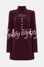Elegant Long-sleeved Hollowed-out Button-down Slim-fit Mini Dress