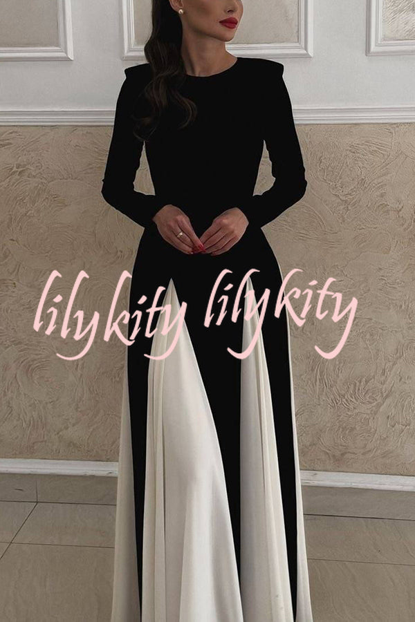 Getting Glam and Elegant Panelled Tulle Long Sleeve A-line Maxi Dress