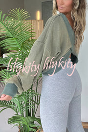 Solid Color V-neck Long-sleeved Loose Casual Sweatshirt