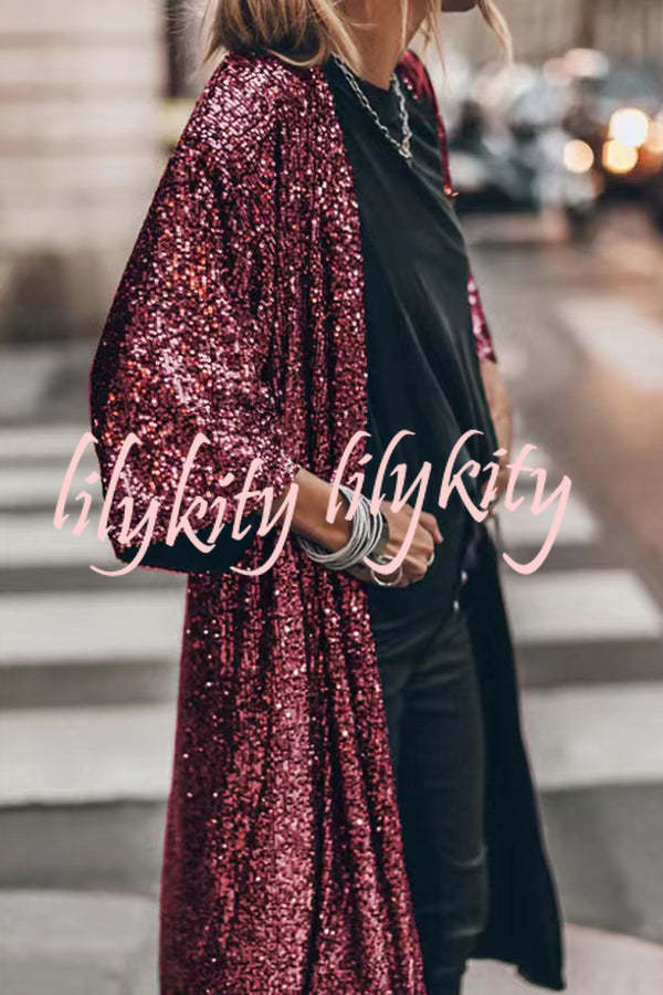 Disco Glamour Sequin Bell Sleeve Kimono