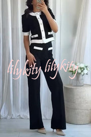Fashion Contrast Color Stretch High Waist Casual Straight Pants