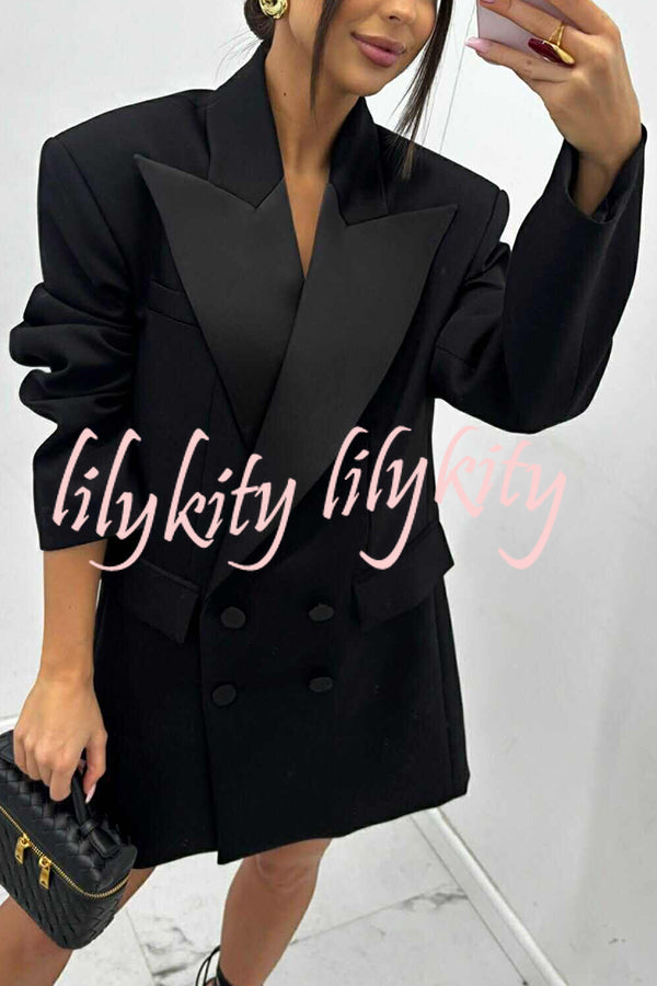 Chic Style Satin Lapel Button Up Long Sleeve Oversized Blazer