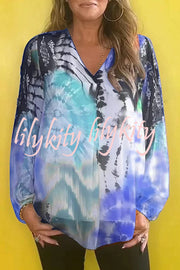 Fashionable Gradient Tie-dye V-neck Long-sleeved Casual Shirt