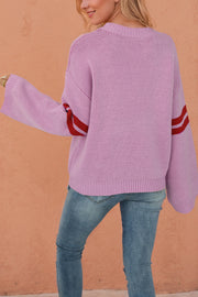Fashionable Heart-shaped Jacquard Long-sleeved Loose Knit Sweater