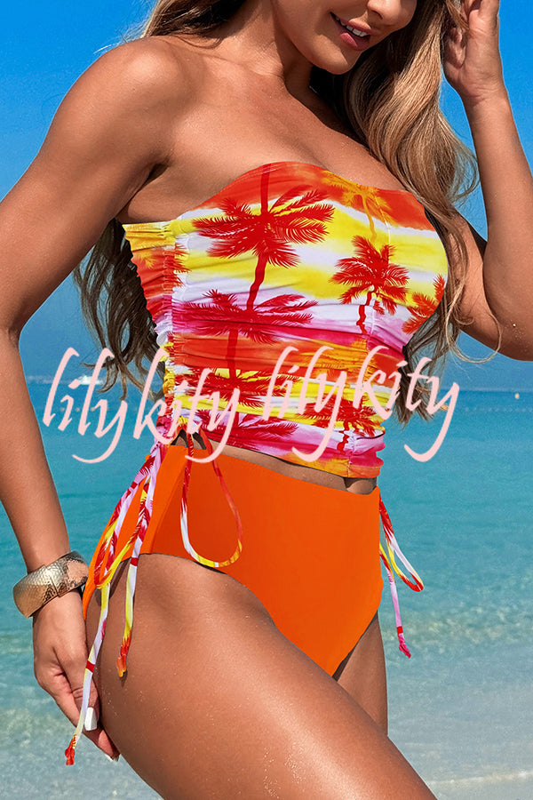 Unique Print High Waist Tie-Stretch Two-Piece Bikini Swimsuit