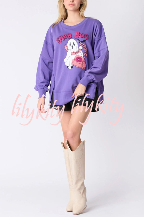 Halloween Cartoon Ghost Sequin Loose Casual Sweatshirt