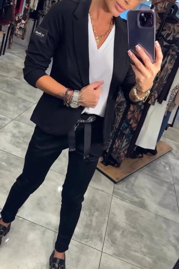 Smart Casual Lapel Blazer and Elastic Waist Tie Pocket Pants Set