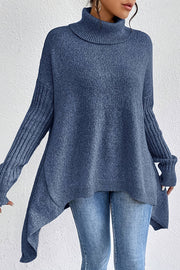Solid Color High Collar Long Sleeve Loose Knitted Sweater