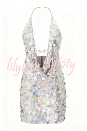Sexy Halter Neck Sequined Open Back Mini Dress