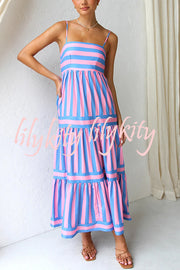 Beachy Dreams Striped Print Back Smocked Pocket A-line Slip Midi Dress