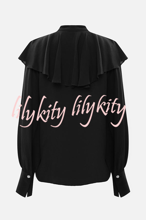 Court-style Draped Ruffled Elegant Chiffon Blouse