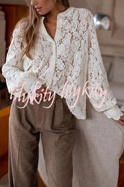 Fashionable Lace Long-sleeved Casual Button-down Shirt