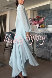 Elegant and Graceful Tie-up Neck Long Balloon Sleeve Handkerchief Midi Dress