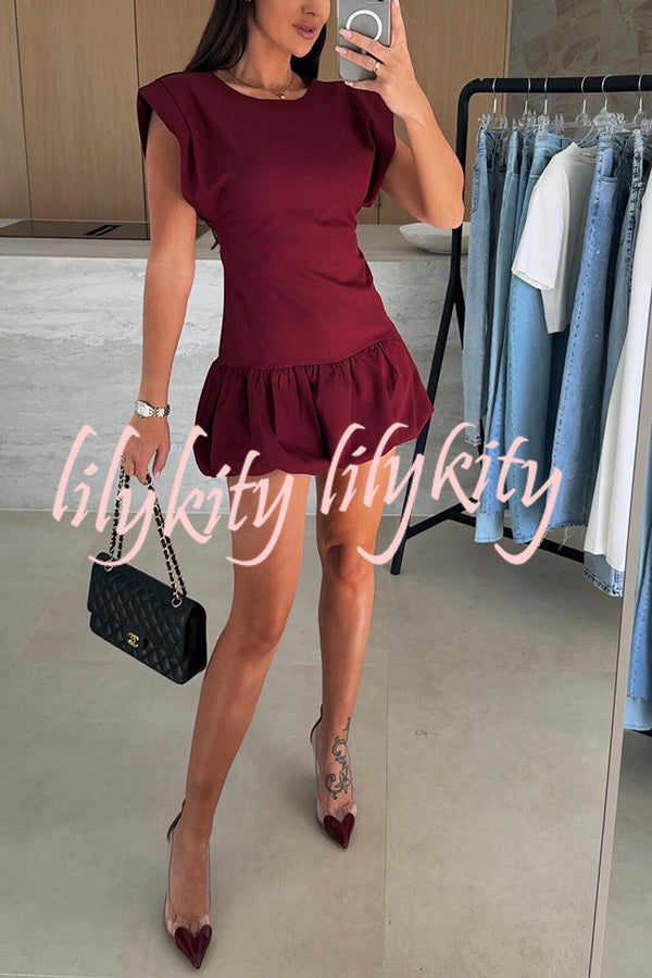 Solid Color Round Neck Sleeveless Ruffle Fitted Mini Dress