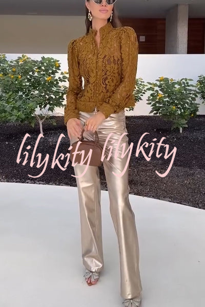 Ceyvan Metallic Fabric High-waist Pocket Straight Leg Stretch Pants