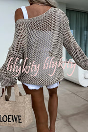 Vacation Beach Cover Up Long Sleeved Hollow Loose Top
