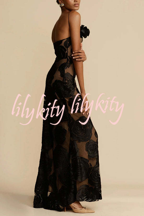Timeless Elegance and Sexy Floral Print Asymmetrical Neckline Maxi Dress