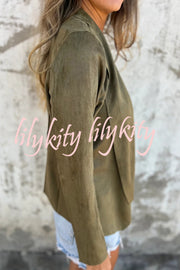 Solid Color Suede Lapel Long Sleeve Loose Coat