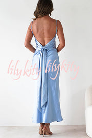 Satin Elegant Sling Backless Lace-Up Midi Dress