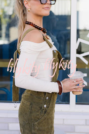 Falling Leaves Corduroy Metal Buckle Pocket Wide Leg Jumpsuit Overalls