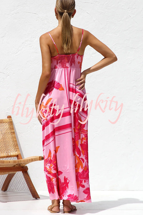 Bailey Unique Print Back Smocked A-line Slip Maxi Dress