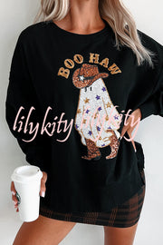 Halloween Ghost Sequin Print Casual Loose Sweatshirt