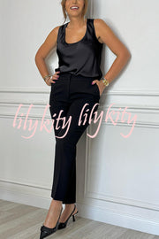 Social Time High Rise Elastic Zipper Waist Pocket Straight-leg Pants