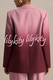 Enya Ombre Print Single Button Long Sleeve Lapel Loose Blazer