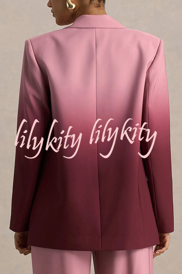 Enya Ombre Print Single Button Long Sleeve Lapel Loose Blazer