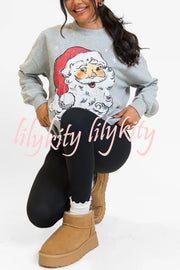 Christmas Cartoon Santa Claus Print Long Sleeve Loose Sweatshirt