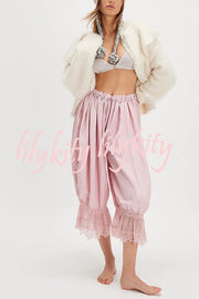 Pastoral Style Elastic Waist Lace Hem Bloomer Pants