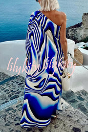 Sirinda Unique Printed Cutout One-shoulder Holiday-style Loose Maxi Dress
