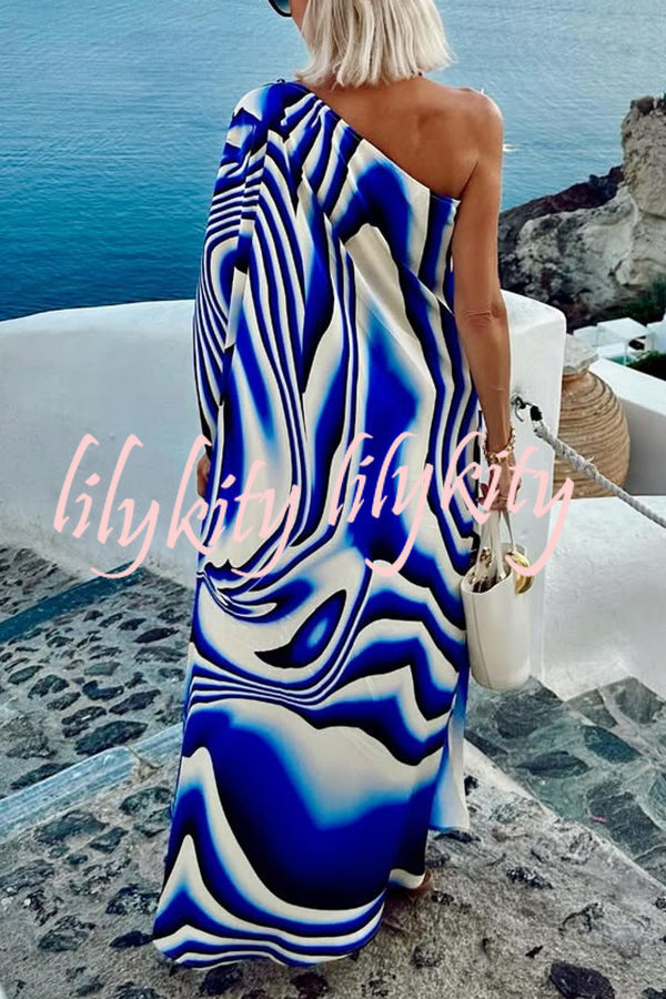 Sirinda Unique Printed Cutout One-shoulder Holiday-style Loose Maxi Dress