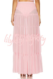 Stunning Chiffon Elastic Waist Layered A-line Maxi Skirt