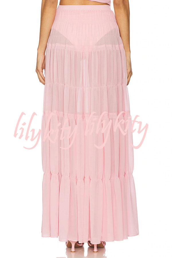 Stunning Chiffon Elastic Waist Layered A-line Maxi Skirt