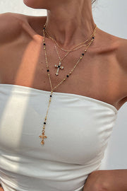 Fashionable Diamond Cross Chain Elegant Multi-layered Necklace