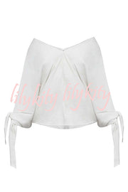 Joyful Bond Linen Blend V-neck Knotted Cuff Half Sleeve Loose Top