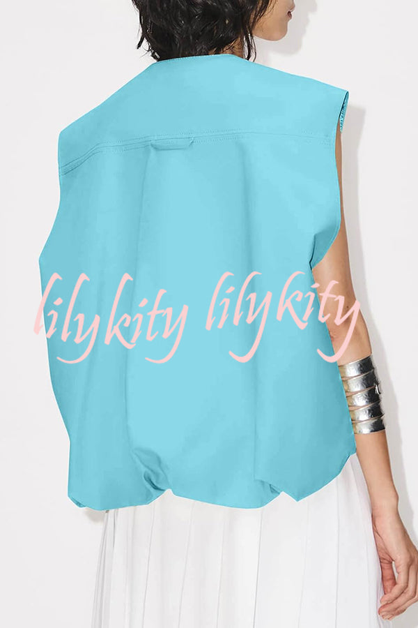 Fashion Zipper Sleeveless Pocket Loose Vest Jacket