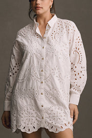 Solid Color Hollow Embroidery Casual Long Sleeve Loose Shirt