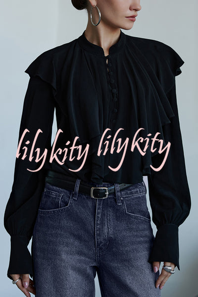 Court-style Draped Ruffled Elegant Chiffon Blouse