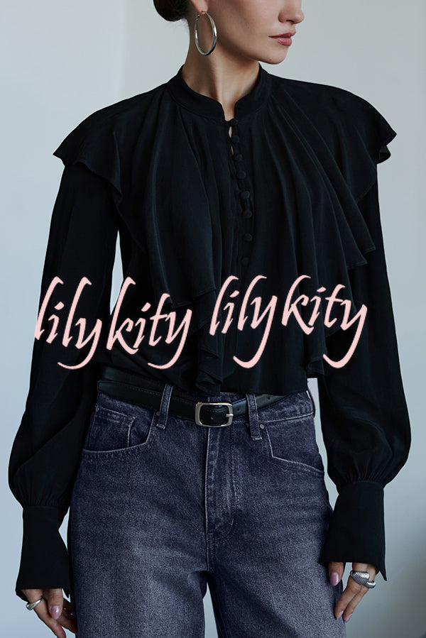 Court-style Draped Ruffled Elegant Chiffon Blouse