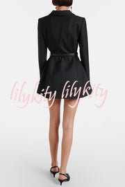Parisian Style Double-breasted Long Sleeve Flare Hem Lapel Blazer Mini Dress