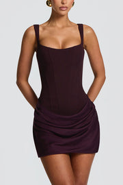 Cornelia Square Neck Back Lace-up Satin Drape Hem Mini Dress