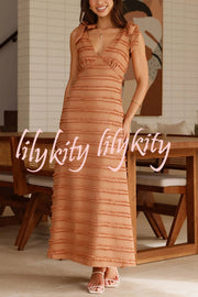 Solid Color V-neck Elegant Sling Lace Up Vacation Maxi Dress
