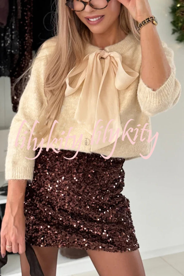 Polished Uptown Velvet Sequin High Rise Elastic Waist Mini Skirt