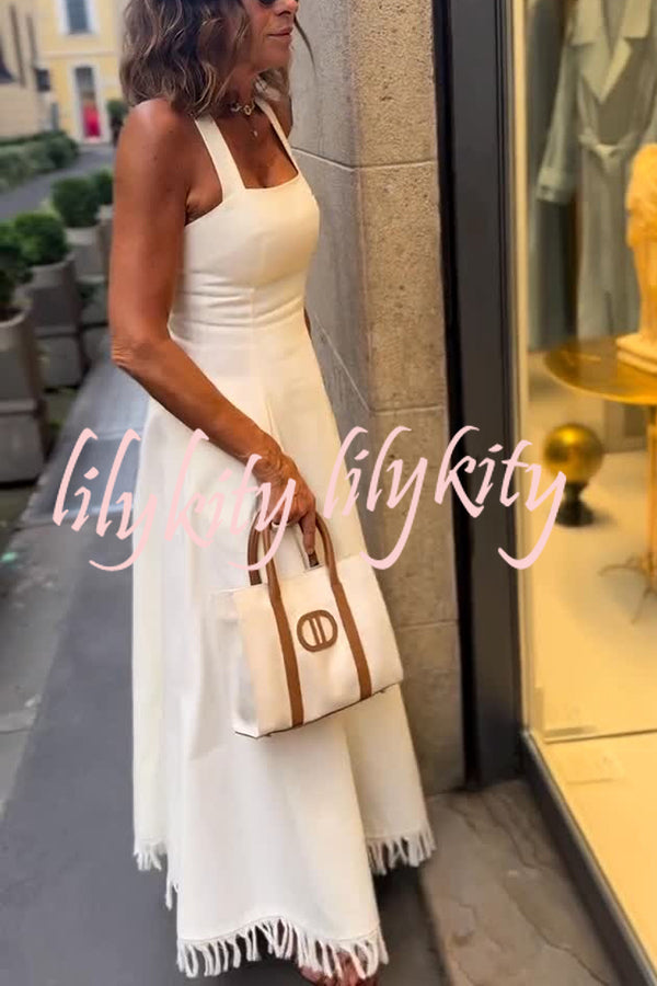 Bohemian Square Neck Pocket Tassel Holiday Maxi Dress