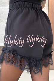 Amazing Items Lace Trim High Rise Elastic Waist Loose Mini Shorts